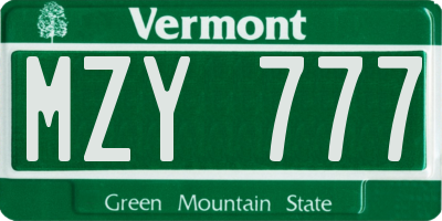 VT license plate MZY777