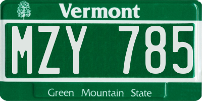 VT license plate MZY785