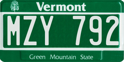 VT license plate MZY792