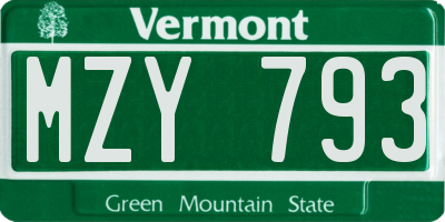 VT license plate MZY793
