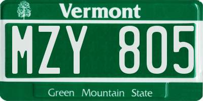 VT license plate MZY805