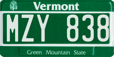 VT license plate MZY838
