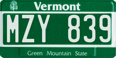 VT license plate MZY839