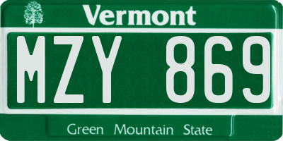 VT license plate MZY869