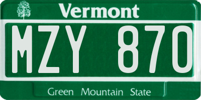 VT license plate MZY870