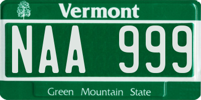 VT license plate NAA999