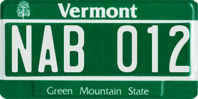 VT license plate NAB012
