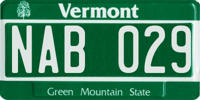 VT license plate NAB029