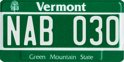 VT license plate NAB030