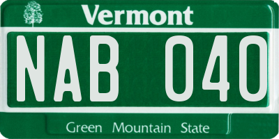 VT license plate NAB040