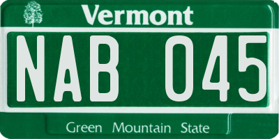 VT license plate NAB045