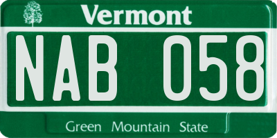 VT license plate NAB058