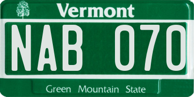 VT license plate NAB070