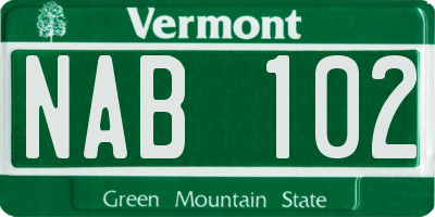 VT license plate NAB102