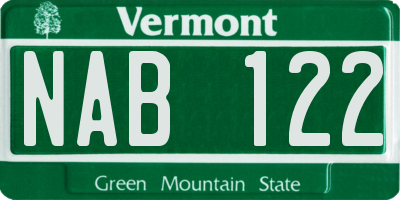 VT license plate NAB122