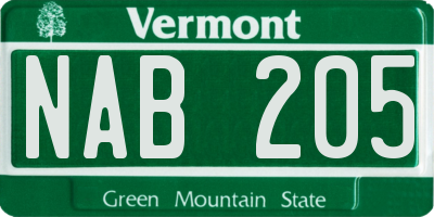 VT license plate NAB205