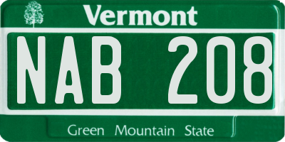 VT license plate NAB208