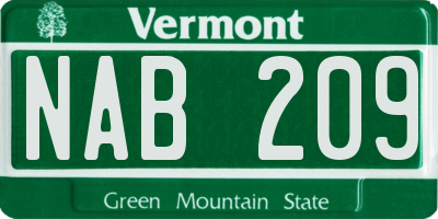 VT license plate NAB209