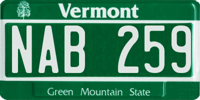 VT license plate NAB259
