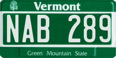 VT license plate NAB289