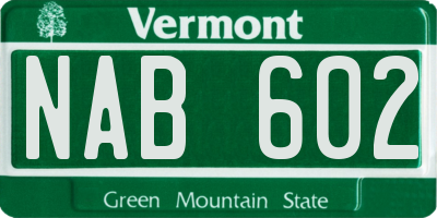 VT license plate NAB602