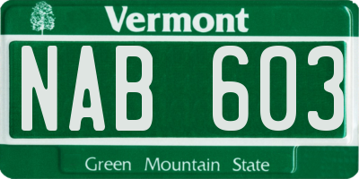 VT license plate NAB603