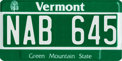 VT license plate NAB645