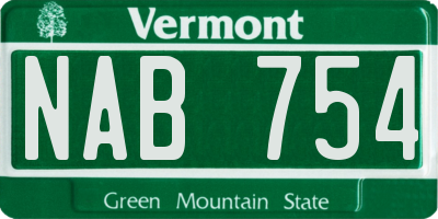 VT license plate NAB754