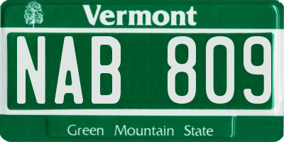 VT license plate NAB809