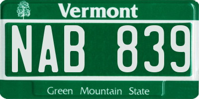 VT license plate NAB839