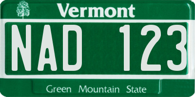 VT license plate NAD123