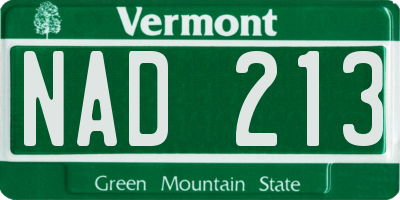 VT license plate NAD213
