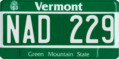 VT license plate NAD229