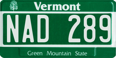 VT license plate NAD289