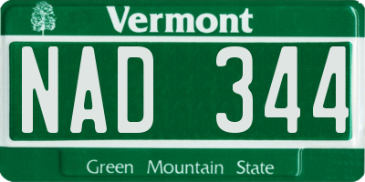 VT license plate NAD344