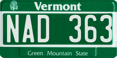 VT license plate NAD363