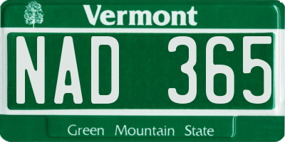 VT license plate NAD365