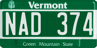 VT license plate NAD374