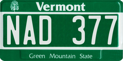 VT license plate NAD377