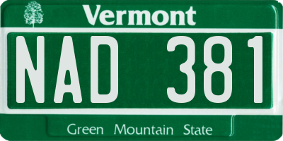 VT license plate NAD381