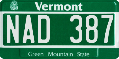 VT license plate NAD387