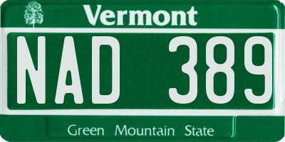 VT license plate NAD389