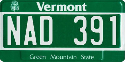 VT license plate NAD391