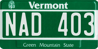 VT license plate NAD403