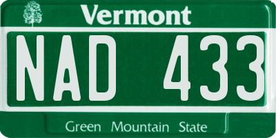 VT license plate NAD433