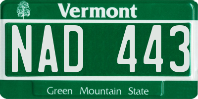 VT license plate NAD443