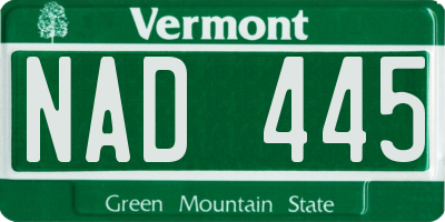 VT license plate NAD445