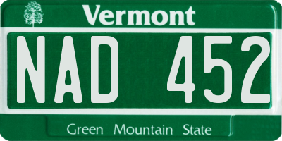 VT license plate NAD452