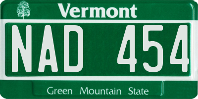 VT license plate NAD454