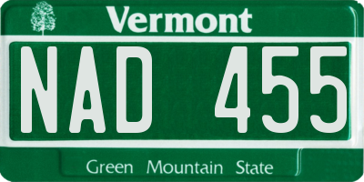 VT license plate NAD455
